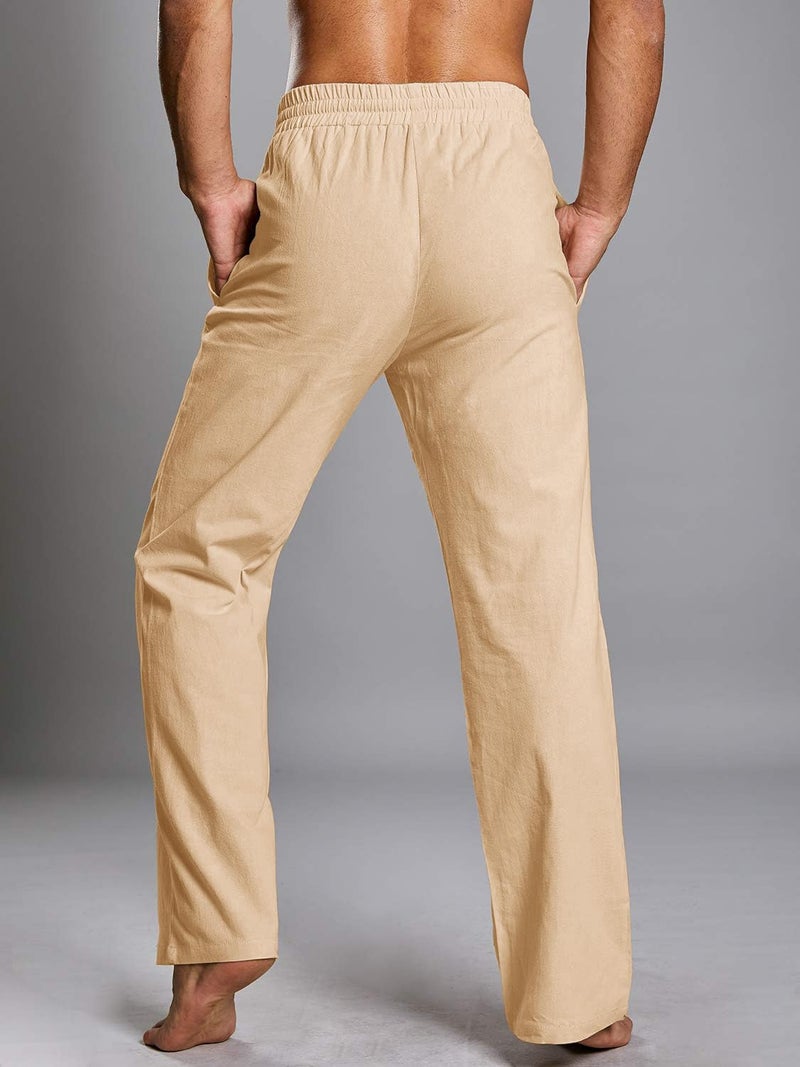 PASLTER Mens Casual Linen Pants Loose Fit Straight-Legs Elastic Drawstring Waist Summer Beach Long Pant - Image 5